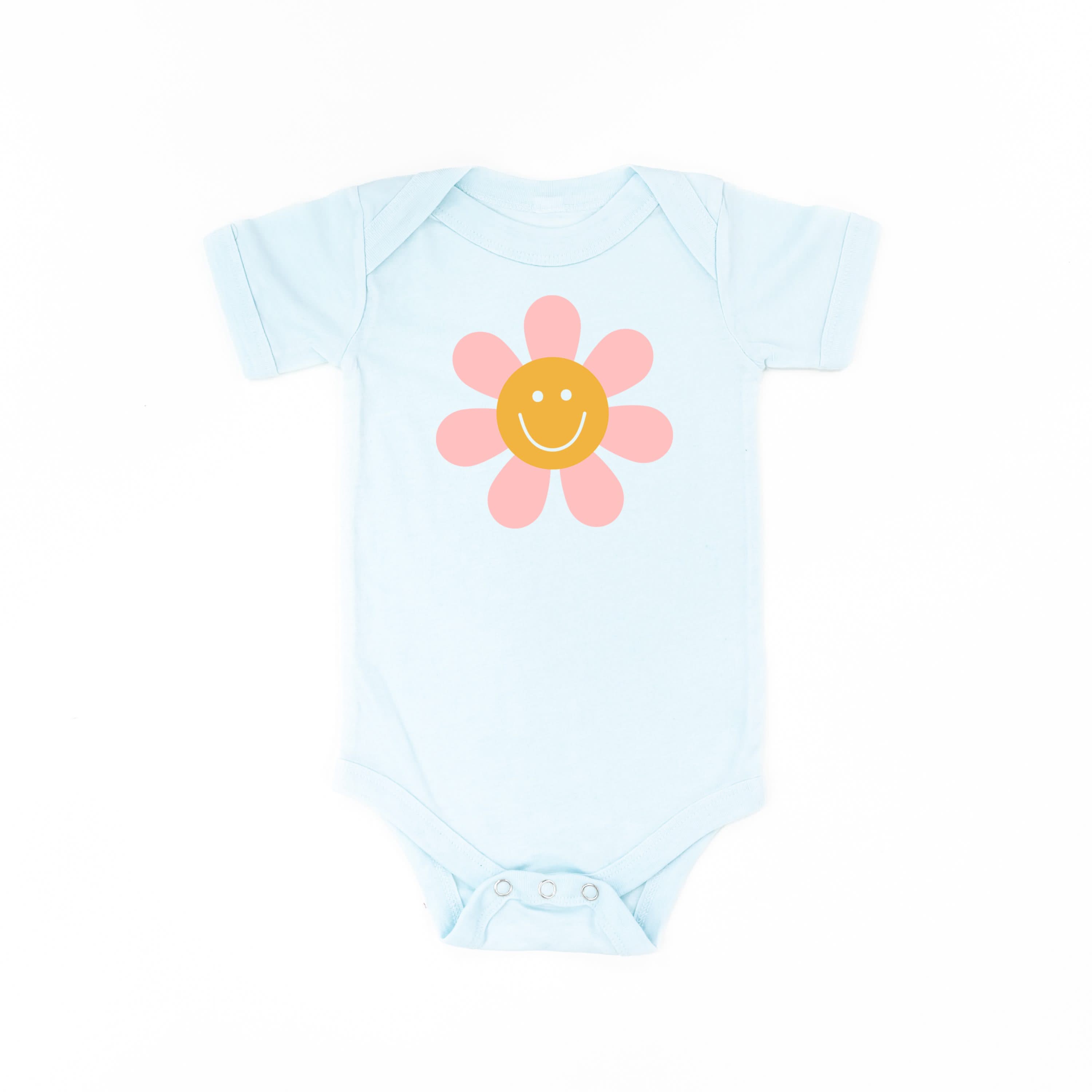 Pink Petals w/ Smile Center - Full Size Design on Front - Short Sleeve Child Shirt Little Mama Shirt Shop