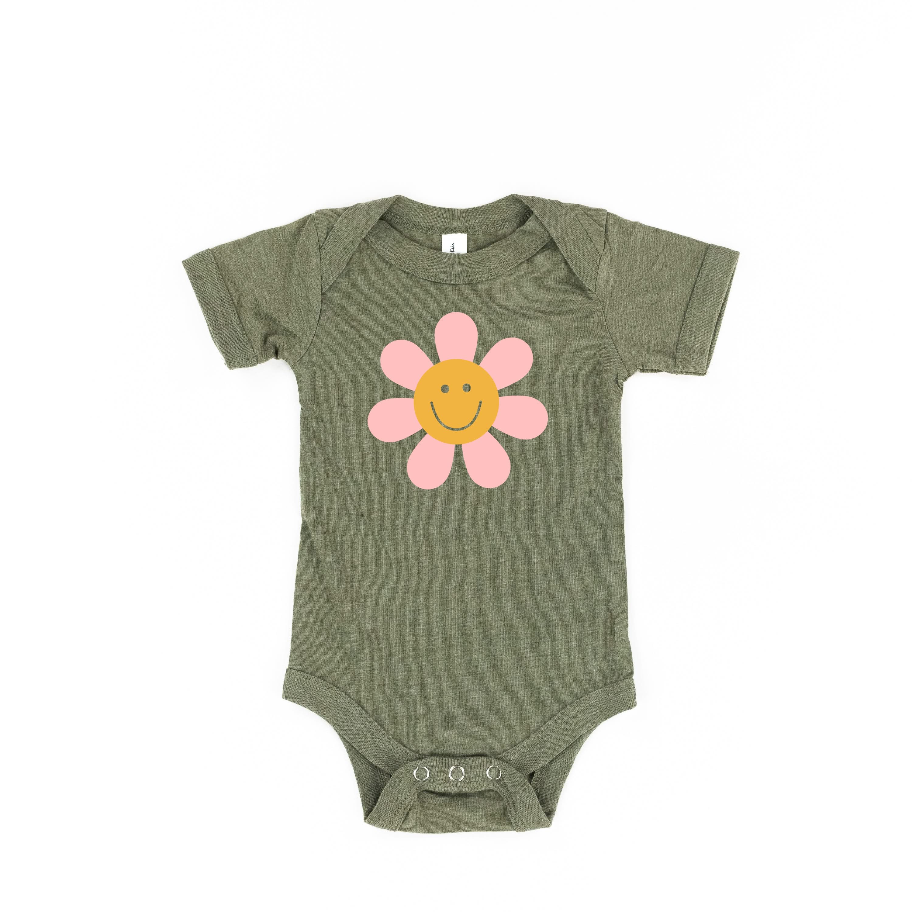 Pink Petals w/ Smile Center - Full Size Design on Front - Short Sleeve Child Shirt Little Mama Shirt Shop