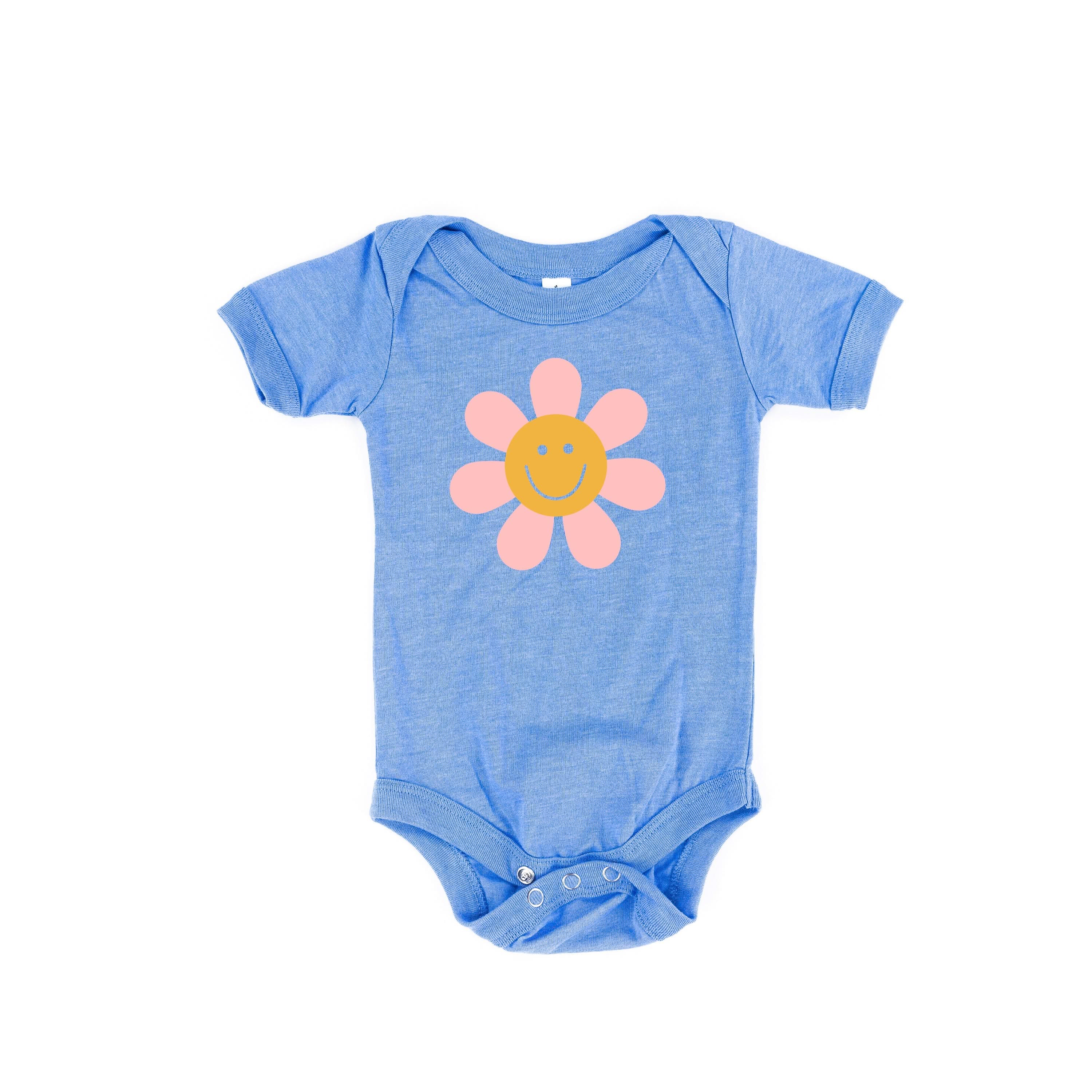 Pink Petals w/ Smile Center - Full Size Design on Front - Short Sleeve Child Shirt Little Mama Shirt Shop