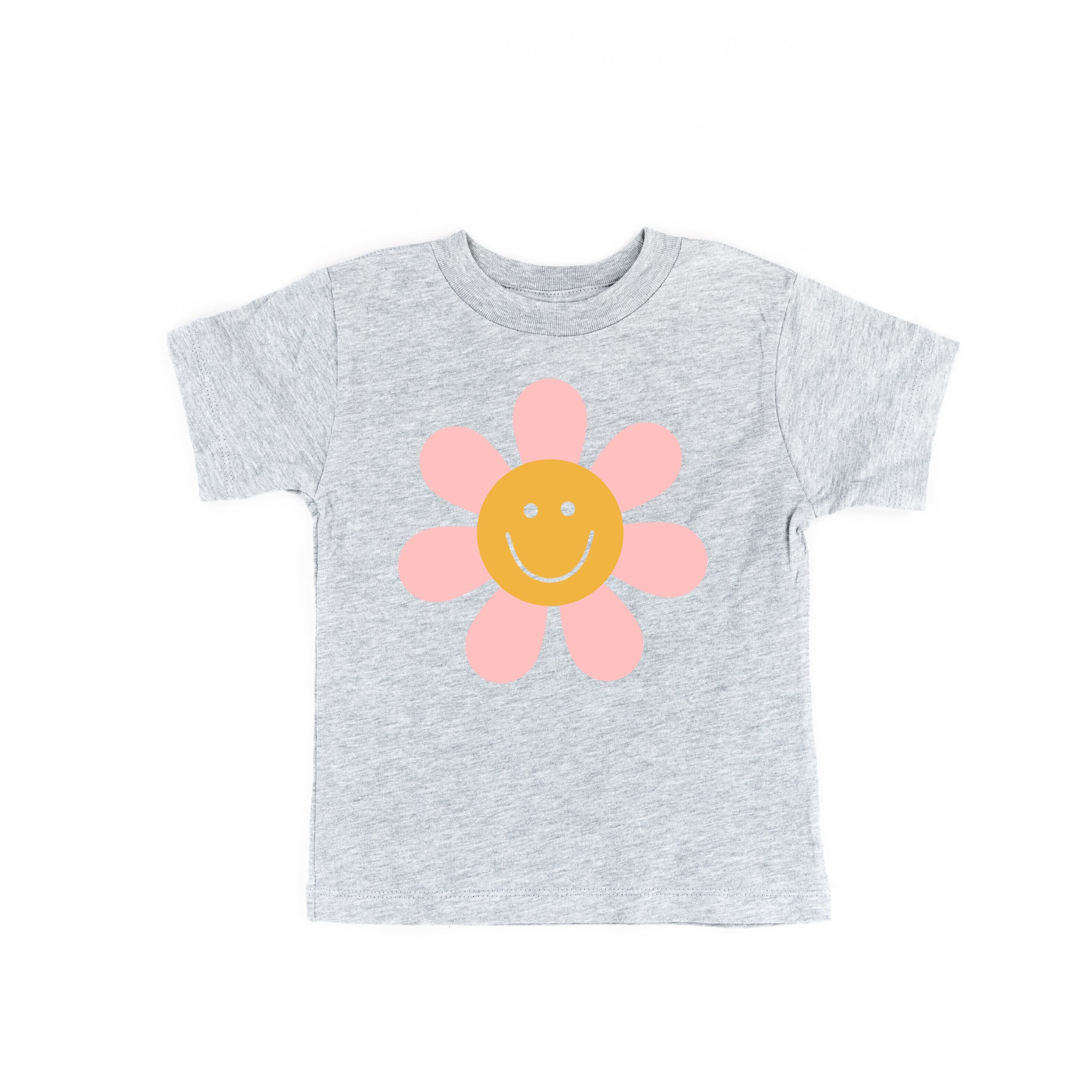 Pink Petals w/ Smile Center - Full Size Design on Front - Short Sleeve Child Shirt Little Mama Shirt Shop