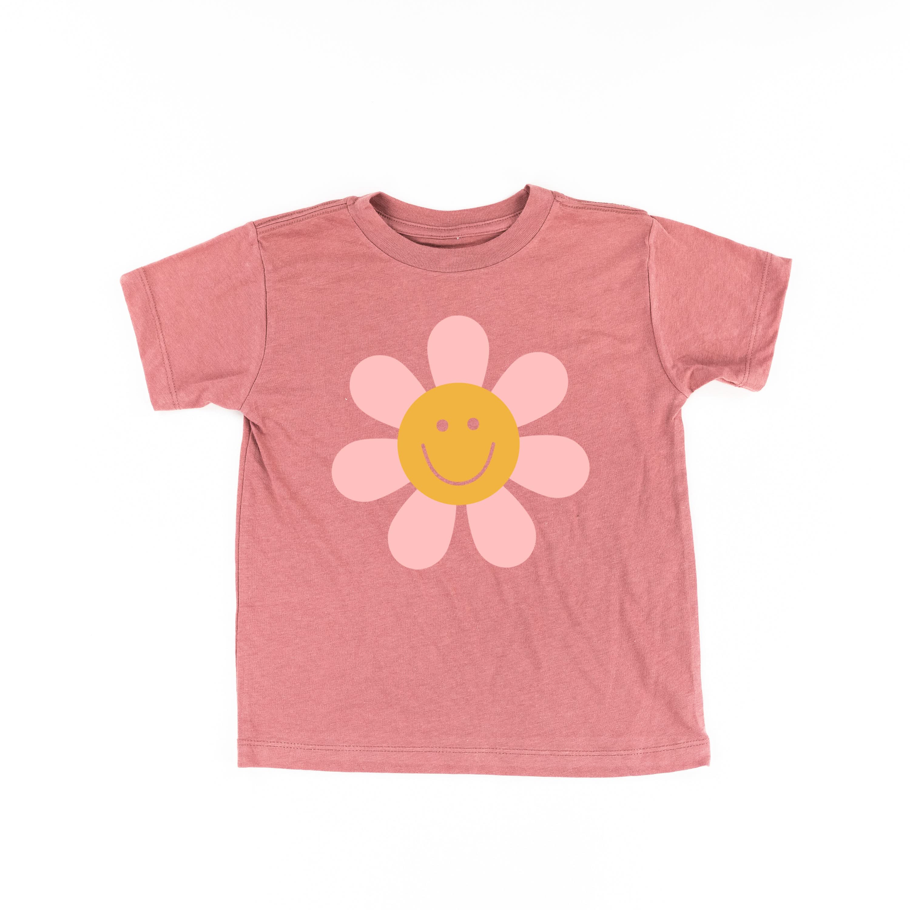 Pink Petals w/ Smile Center - Full Size Design on Front - Short Sleeve Child Shirt Little Mama Shirt Shop