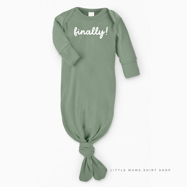 KNOTTED GOWN - Organic Cotton - SAGE w/ White - MULTIPLE DESIGNS