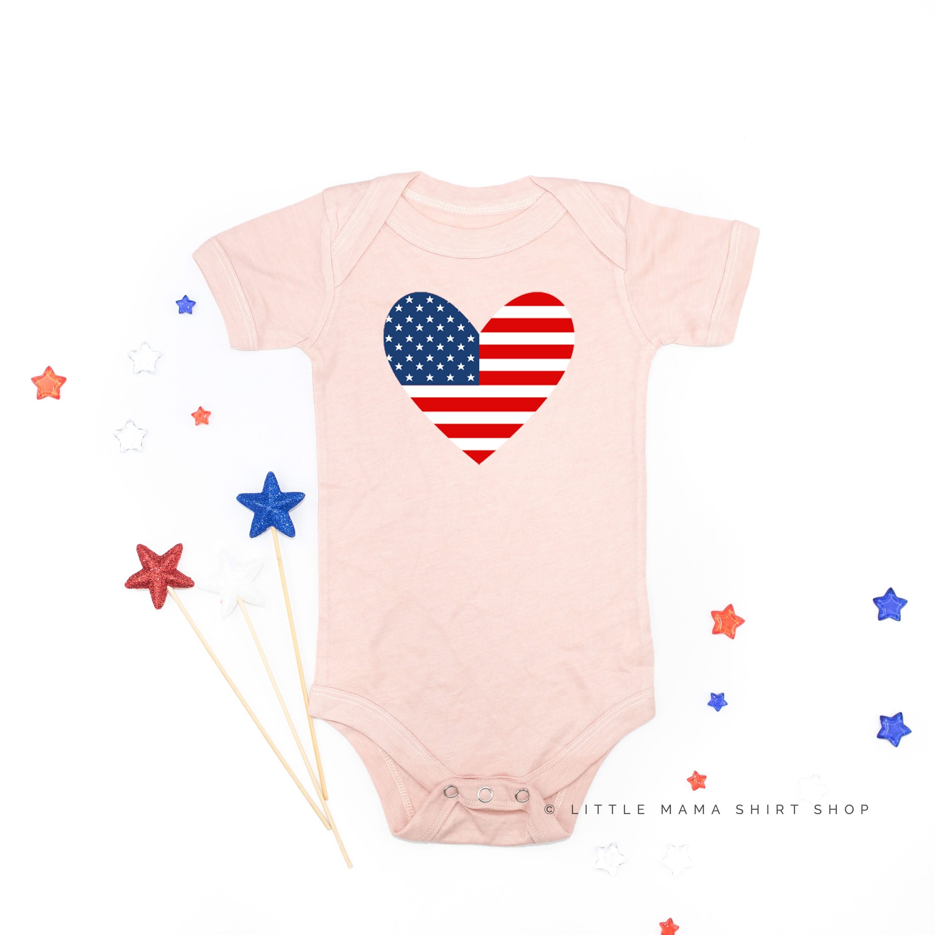 USA HEART FLAG - POCKET DESIGN - Short Sleeve Child Shirt Little Mama Shirt Shop