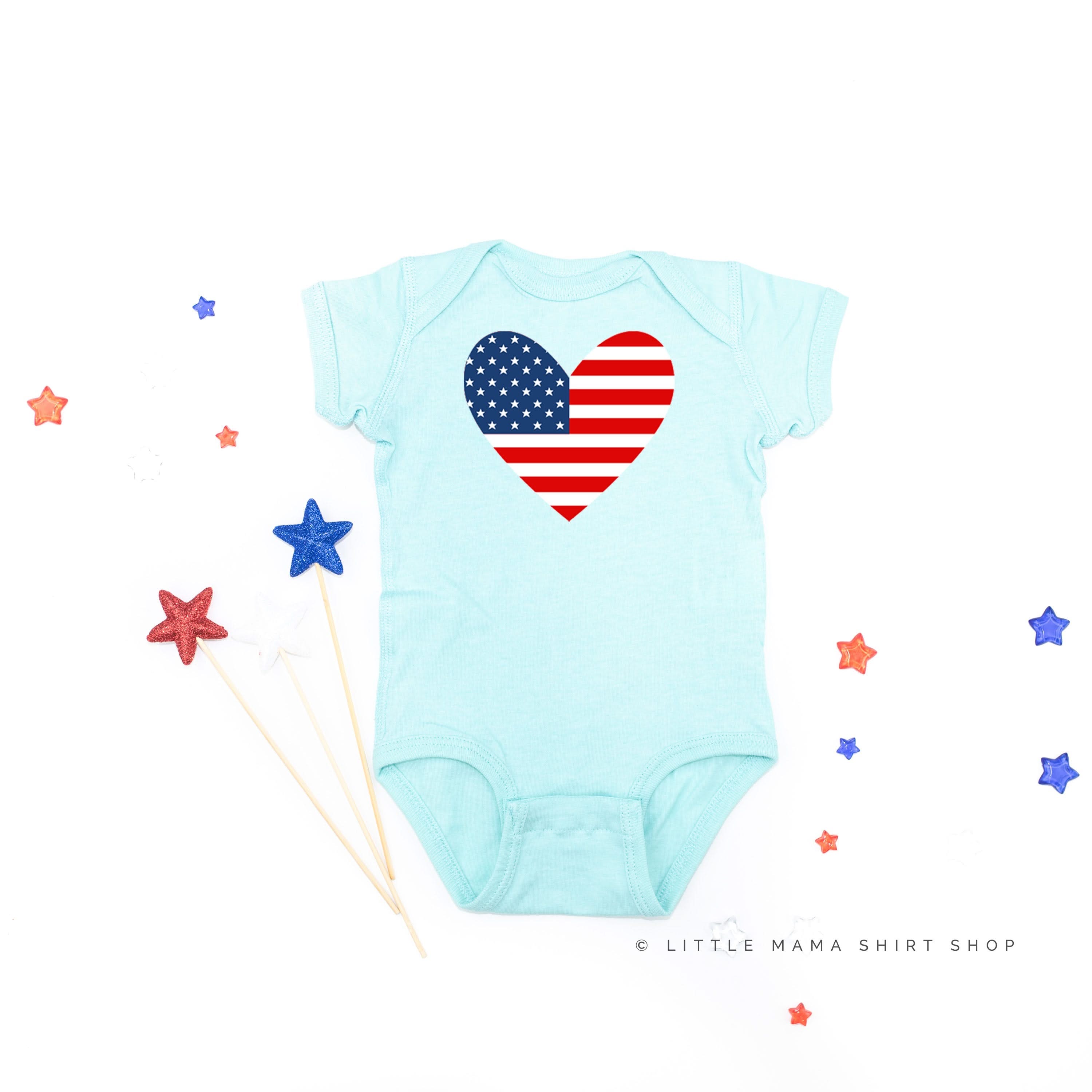 USA HEART FLAG - POCKET DESIGN - Short Sleeve Child Shirt Little Mama Shirt Shop