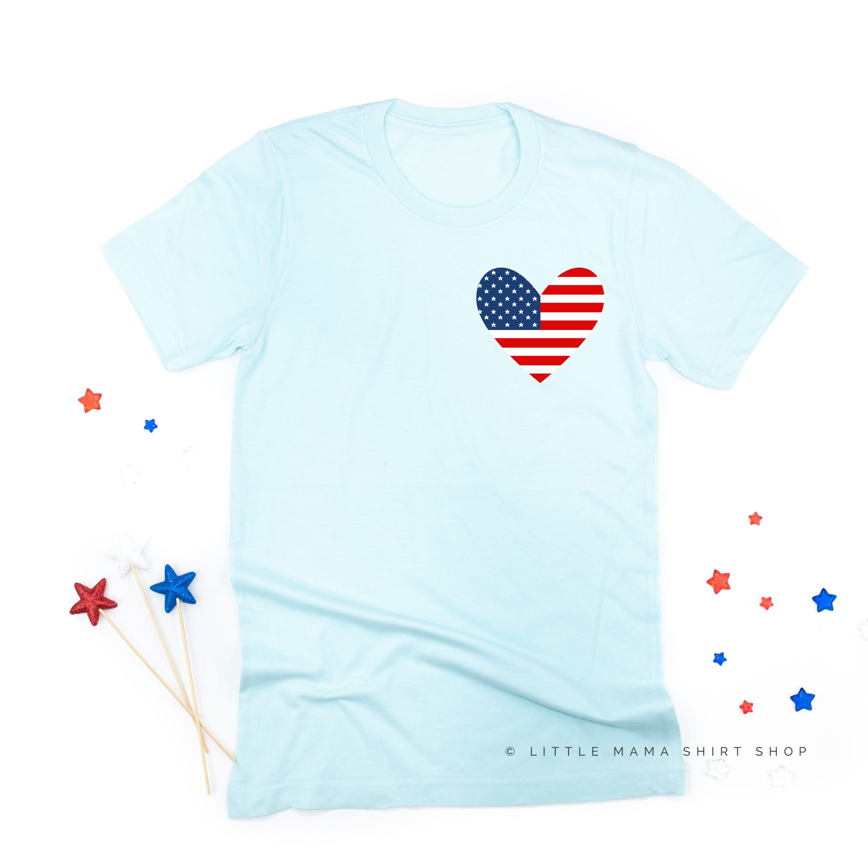USA HEART FLAG - POCKET DESIGN - Unisex Tee Little Mama Shirt Shop