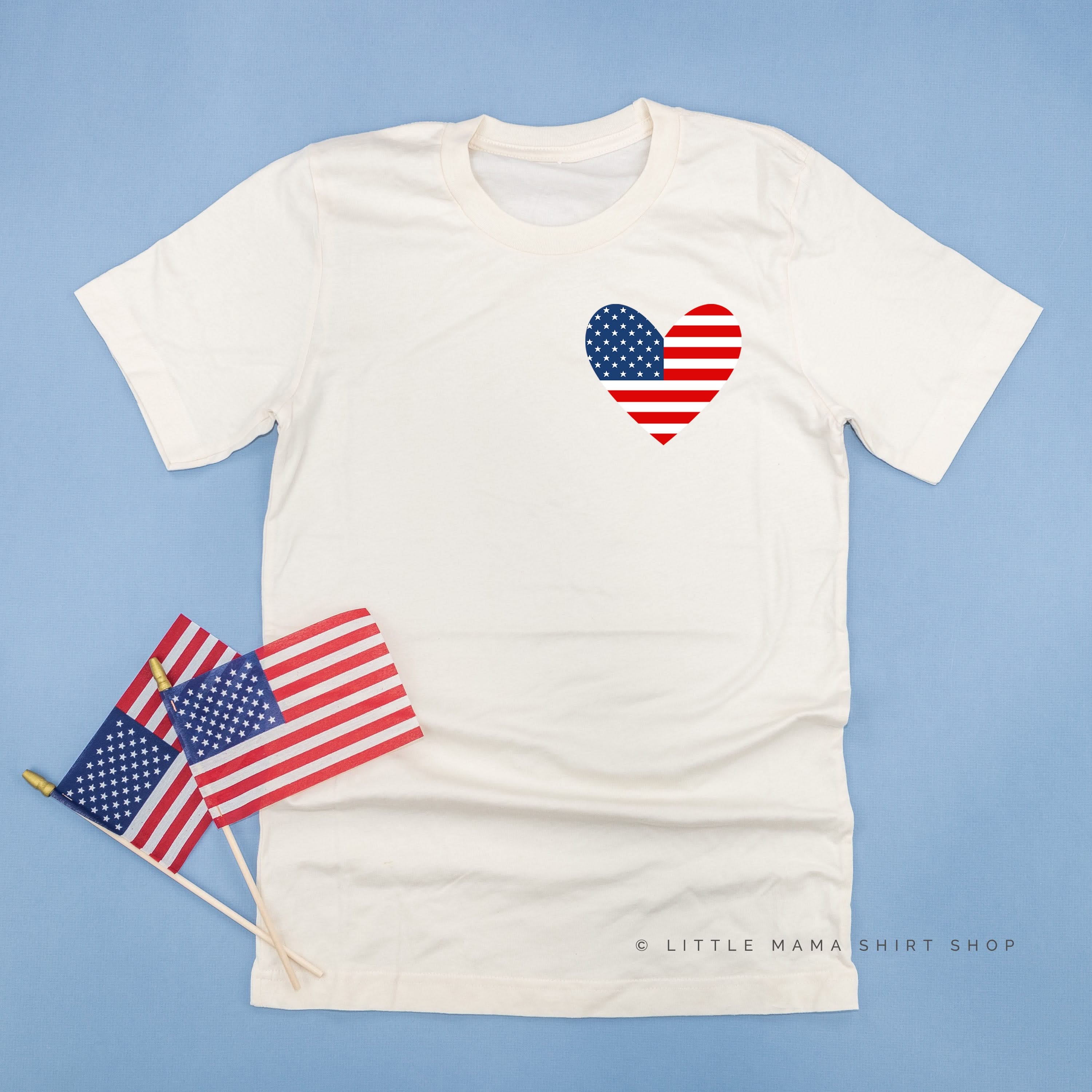 USA HEART FLAG - POCKET DESIGN - Unisex Tee Little Mama Shirt Shop