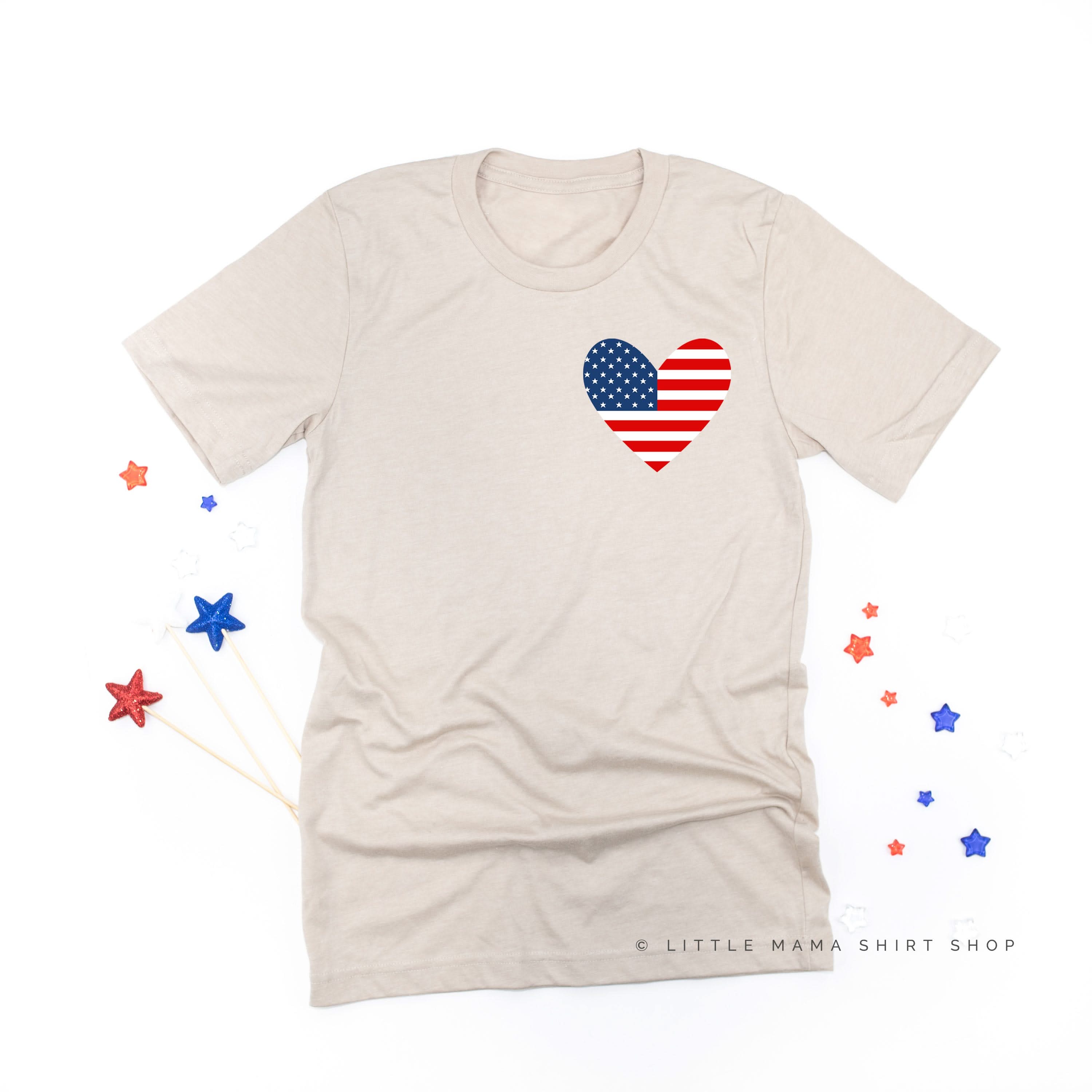USA HEART FLAG - POCKET DESIGN - Unisex Tee Little Mama Shirt Shop