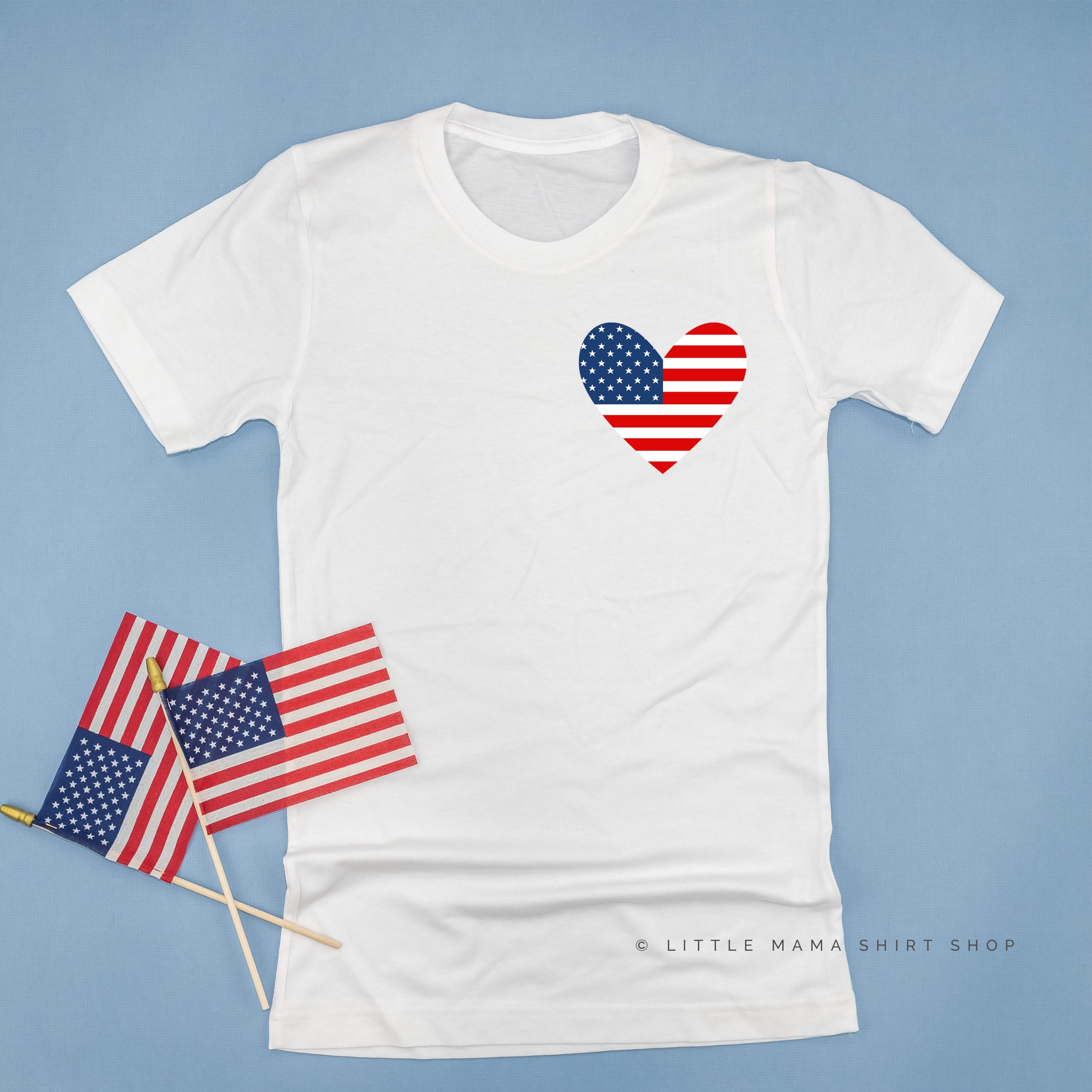 USA HEART FLAG - POCKET DESIGN - Unisex Tee Little Mama Shirt Shop