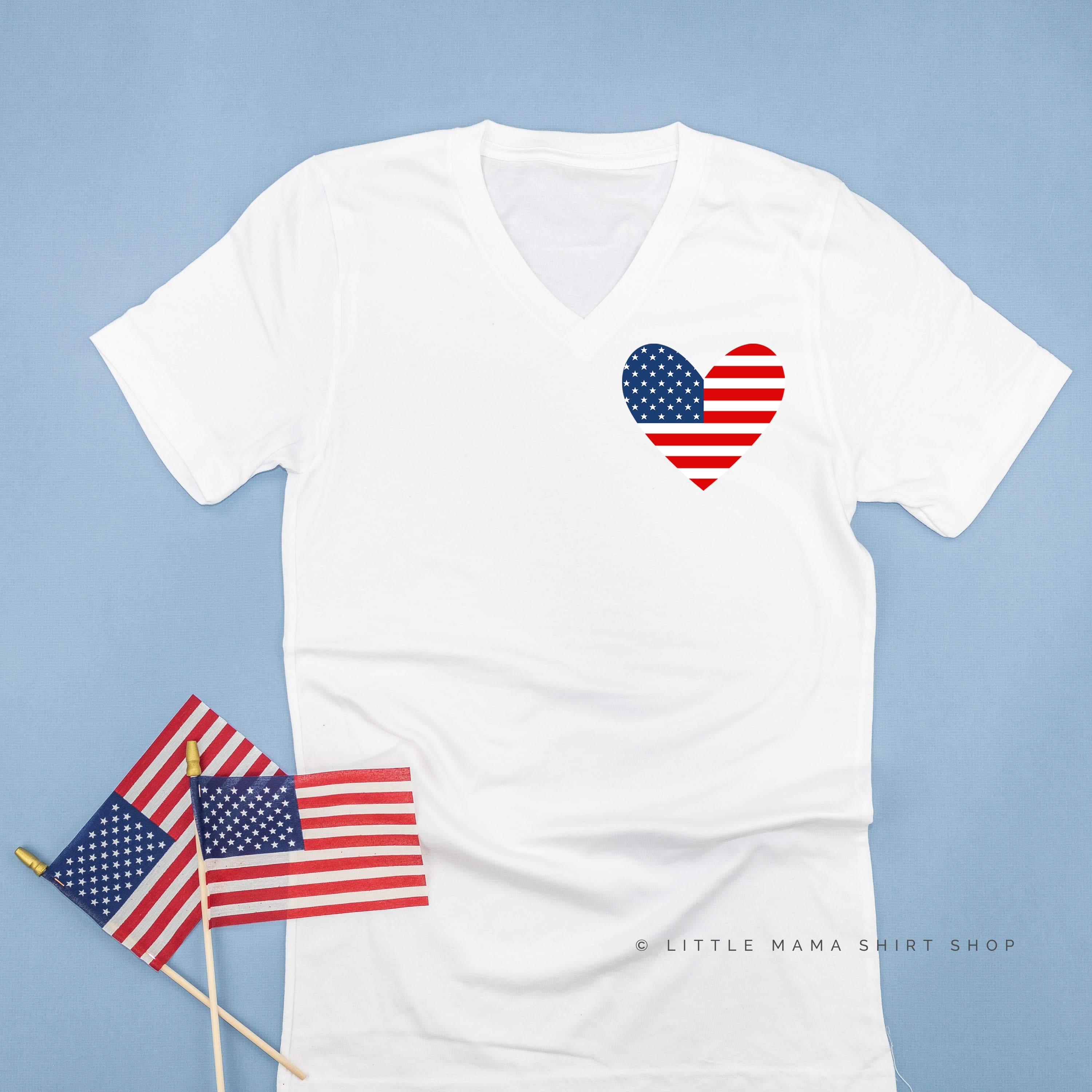 USA HEART FLAG - POCKET DESIGN - Unisex Tee Little Mama Shirt Shop