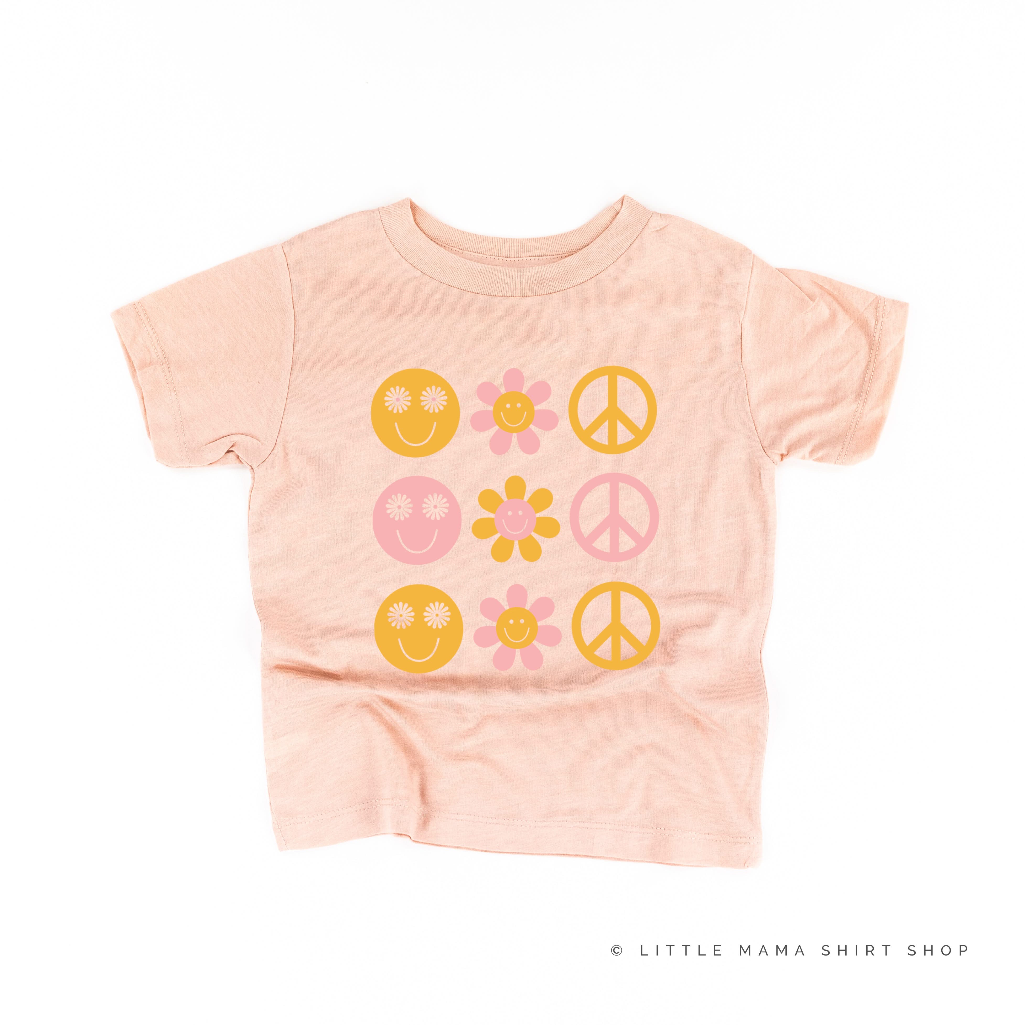 3x3 - RETRO HAPPY FLOWERS - Short Sleeve Child Shirt Little Mama Shirt Shop