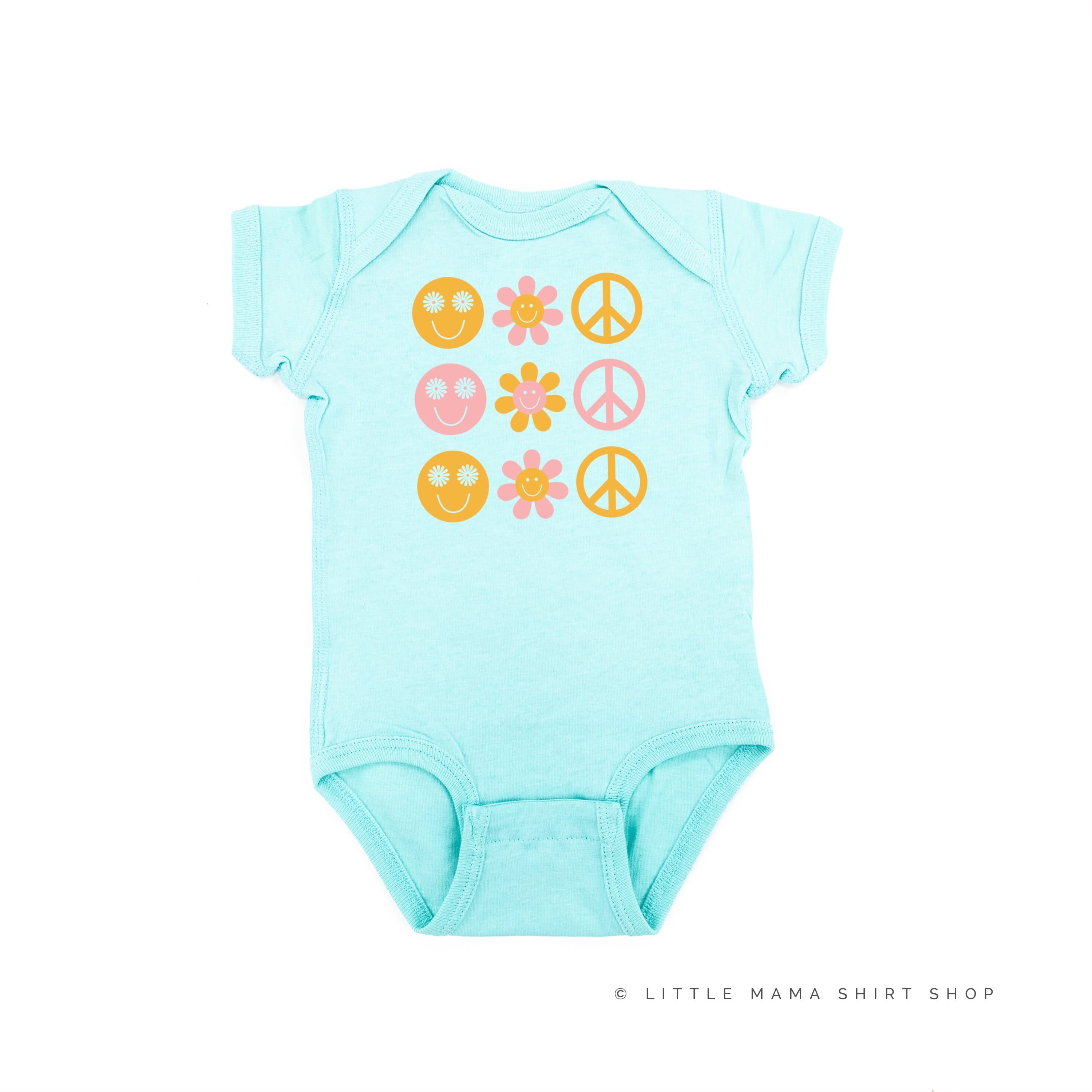 3x3 - RETRO HAPPY FLOWERS - Short Sleeve Child Shirt Little Mama Shirt Shop