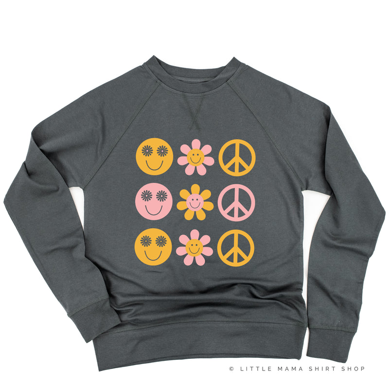 3x3 - RETRO HAPPY FLOWERS - Lightweight Pullover Sweater