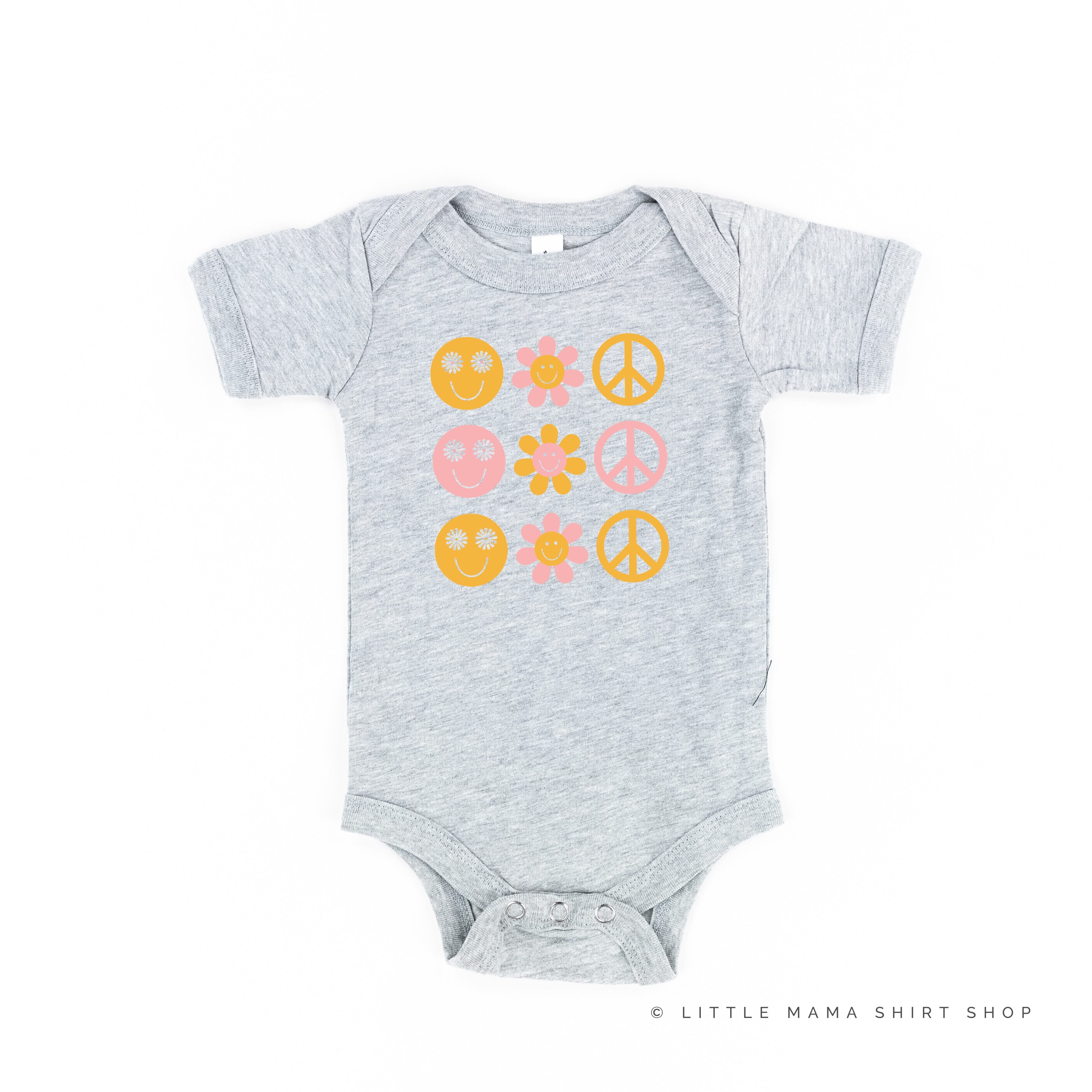 3x3 - RETRO HAPPY FLOWERS - Short Sleeve Child Shirt Little Mama Shirt Shop