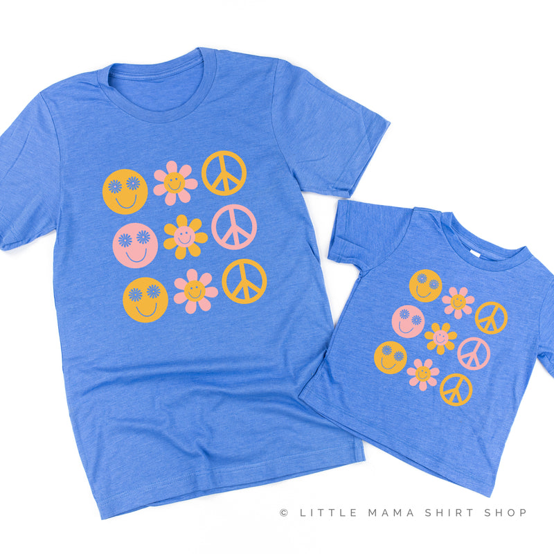 3x3 - RETRO HAPPY FLOWERS - Set of 2 Matching Shirts