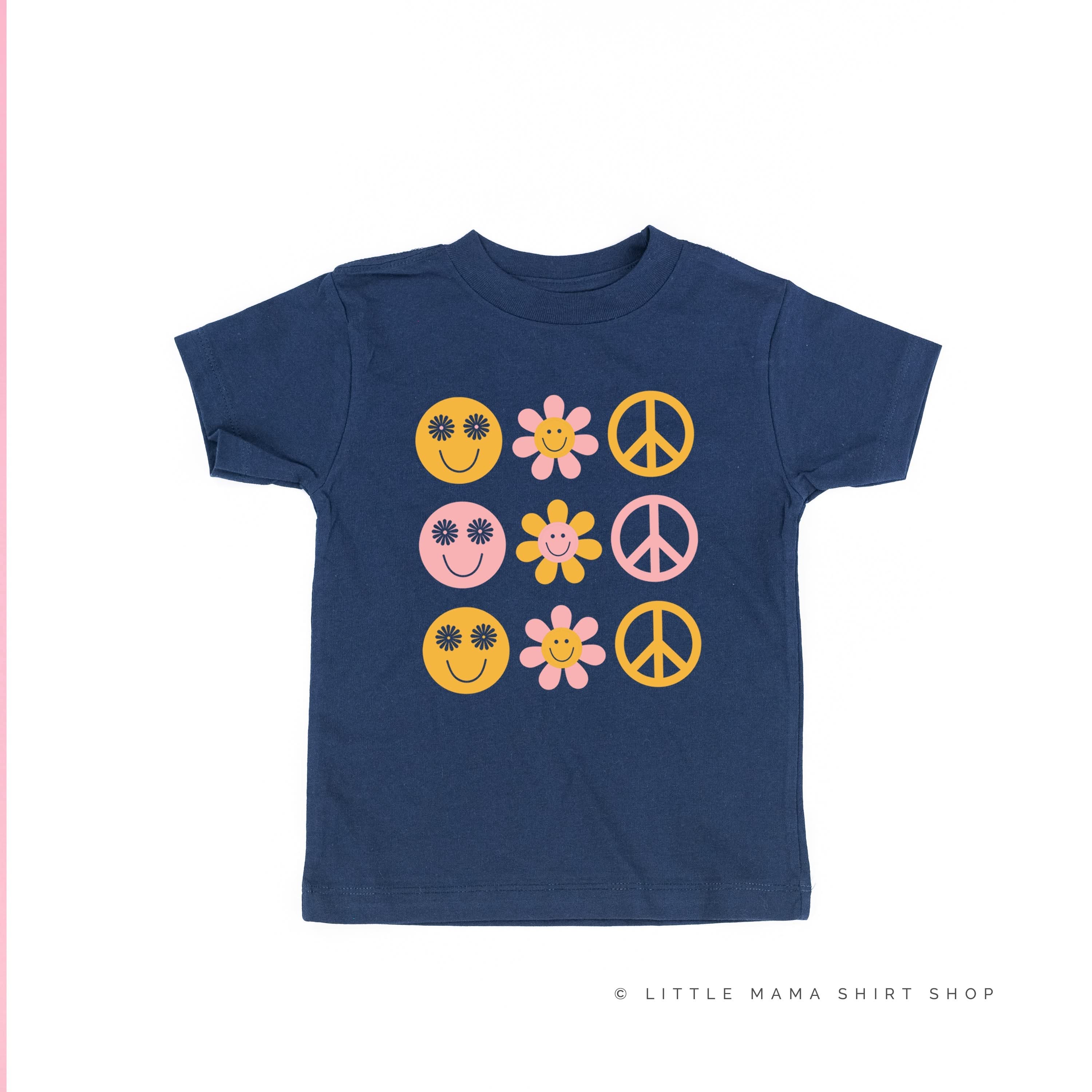 3x3 - RETRO HAPPY FLOWERS - Short Sleeve Child Shirt Little Mama Shirt Shop