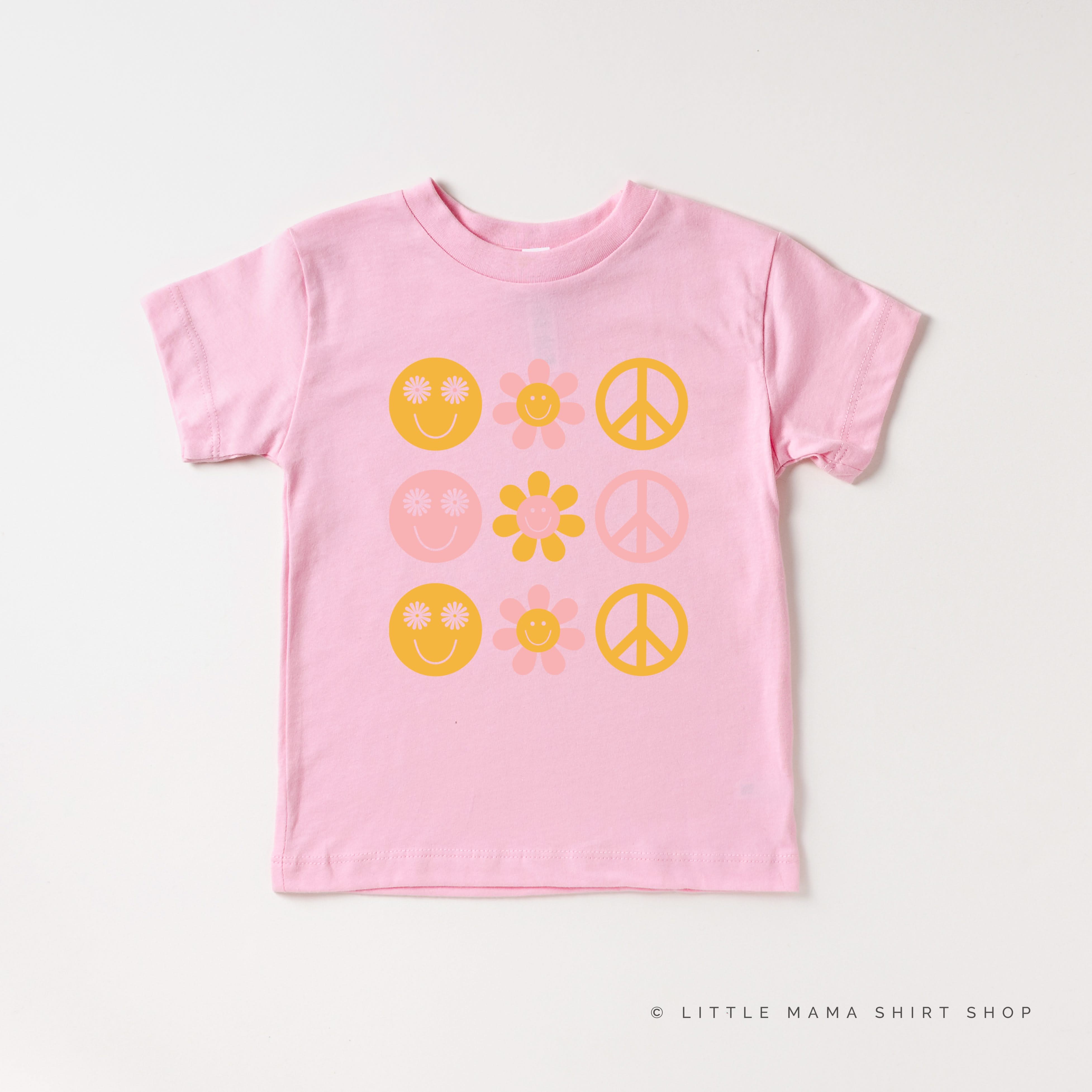 3x3 - RETRO HAPPY FLOWERS - Short Sleeve Child Shirt Little Mama Shirt Shop