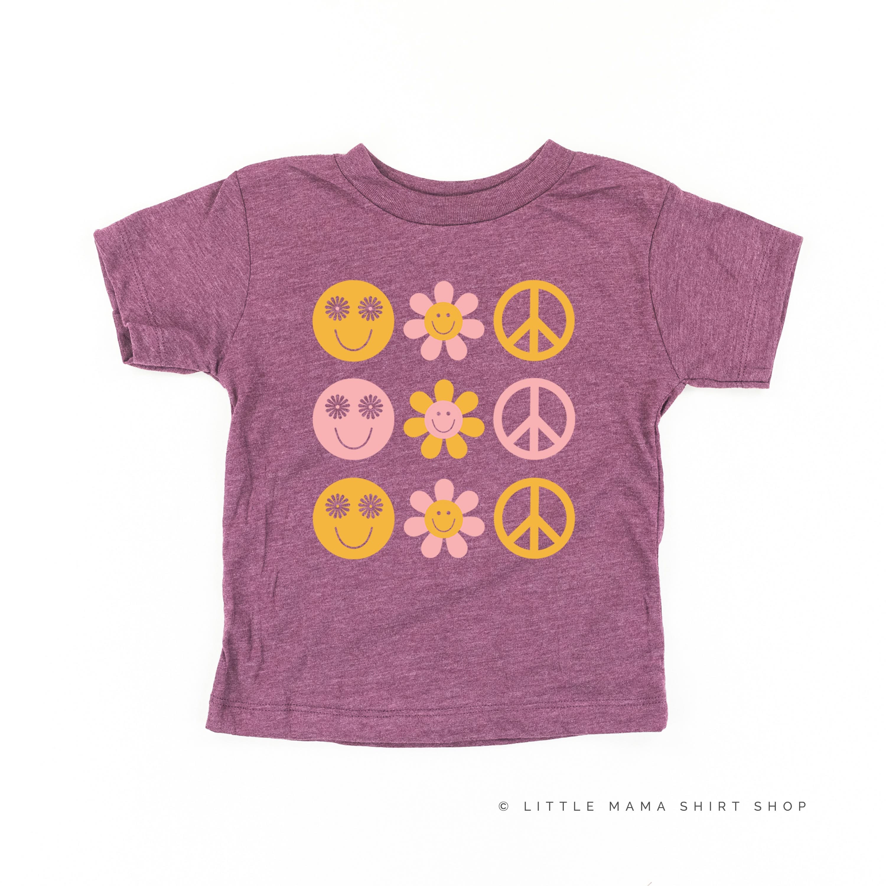3x3 - RETRO HAPPY FLOWERS - Short Sleeve Child Shirt Little Mama Shirt Shop