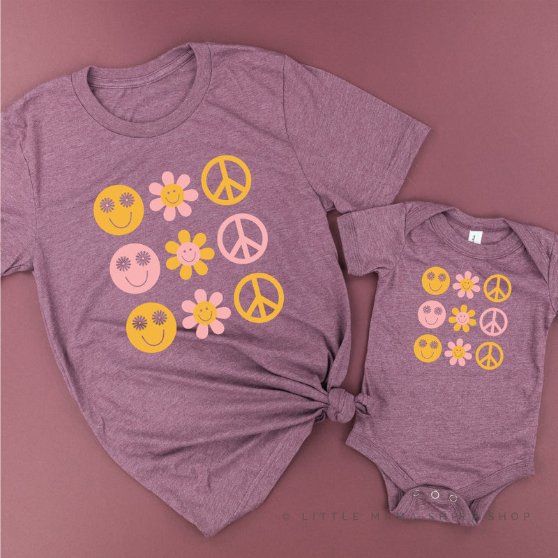 3x3 - RETRO HAPPY FLOWERS - Set of 2 Matching Shirts