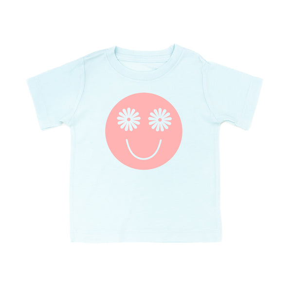 Flower Eye Smiley - Full Size Design on Front (Pink) - Short Sleeve Child Shirt