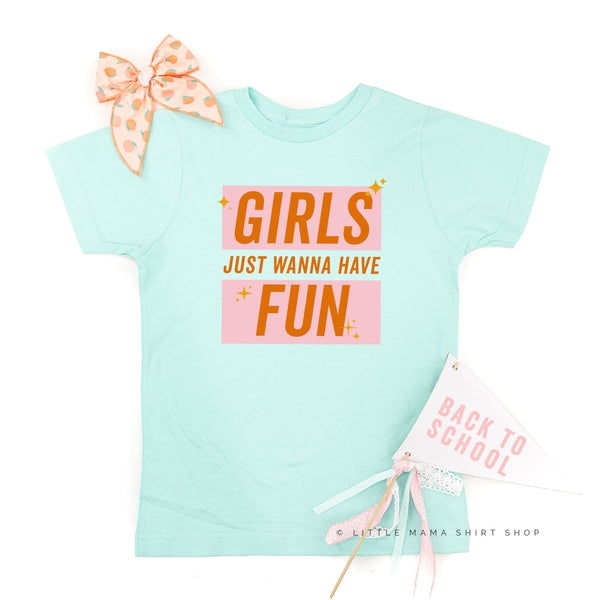 Girls Just Wanna Have Fun - Pink+Orange Sparkle - Short Sleeve Child Shirt