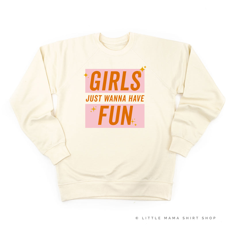Girls Just Wanna Have Fun - Pink+Orange Sparkle - Lightweight Pullover Sweater