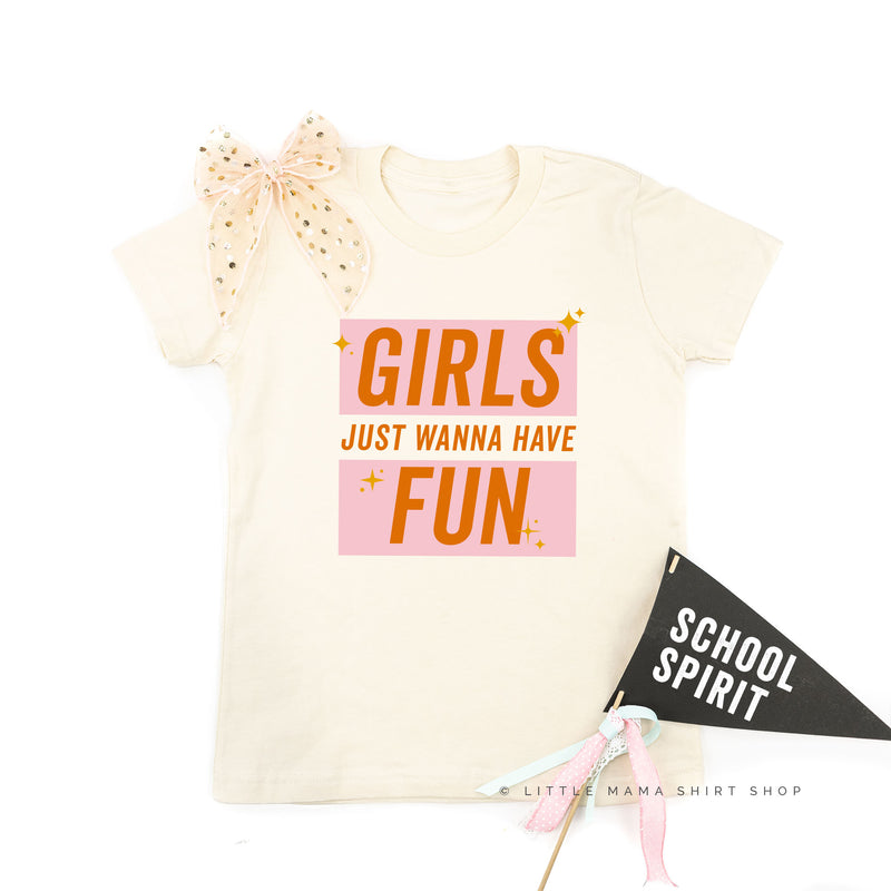 Girls Just Wanna Have Fun - Pink+Orange Sparkle - Short Sleeve Child Shirt