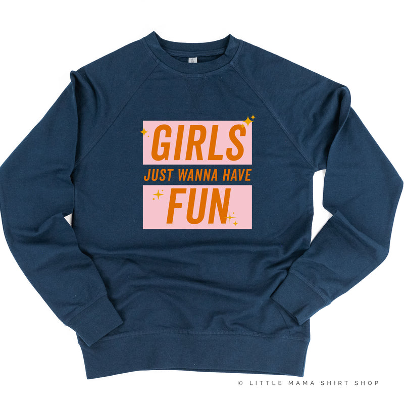 Girls Just Wanna Have Fun - Pink+Orange Sparkle - Lightweight Pullover Sweater