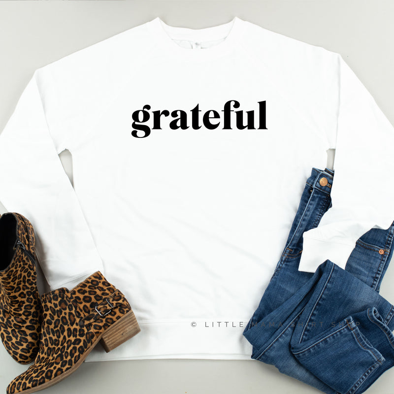 Grateful (block) - Black or White Design - Lightweight Pullover Sweater