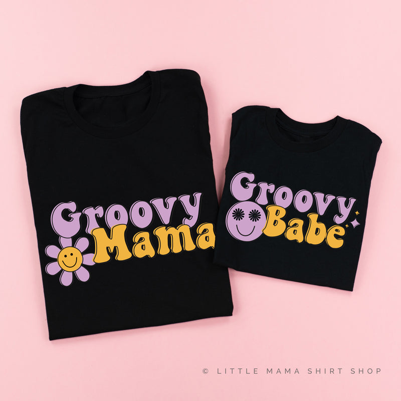 GROOVY MAMA+BABE (Purple/Yellow) - Set of 2 Matching Shirts