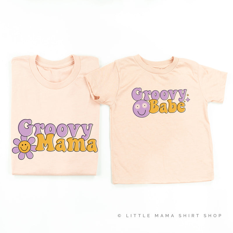 GROOVY MAMA+BABE (Purple/Yellow) - Set of 2 Matching Shirts