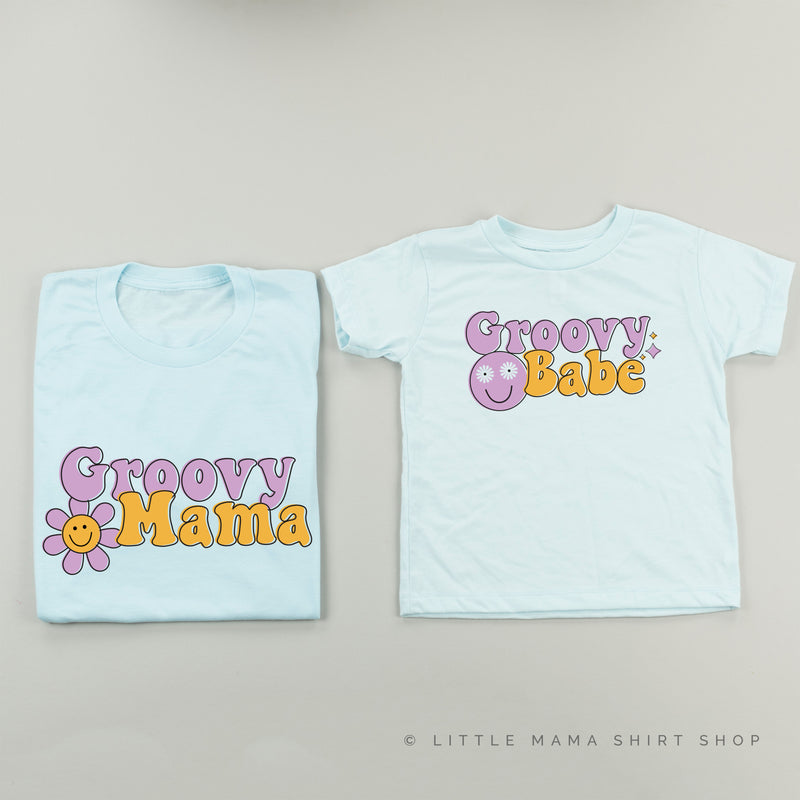 GROOVY MAMA+BABE (Purple/Yellow) - Set of 2 Matching Shirts