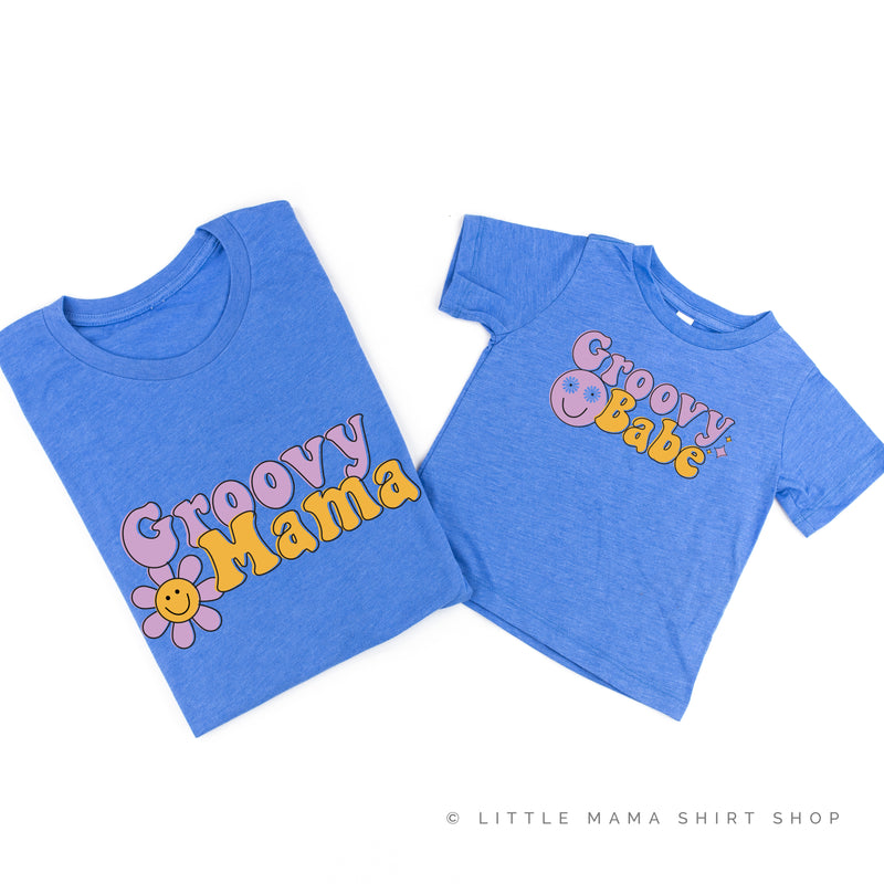 GROOVY MAMA+BABE (Purple/Yellow) - Set of 2 Matching Shirts