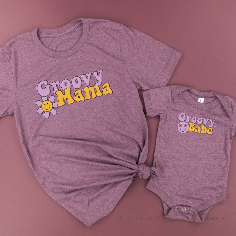 GROOVY MAMA+BABE (Purple/Yellow) - Set of 2 Matching Shirts