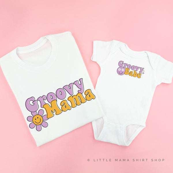 GROOVY MAMA+BABE (Purple/Yellow) - Set of 2 Matching Shirts