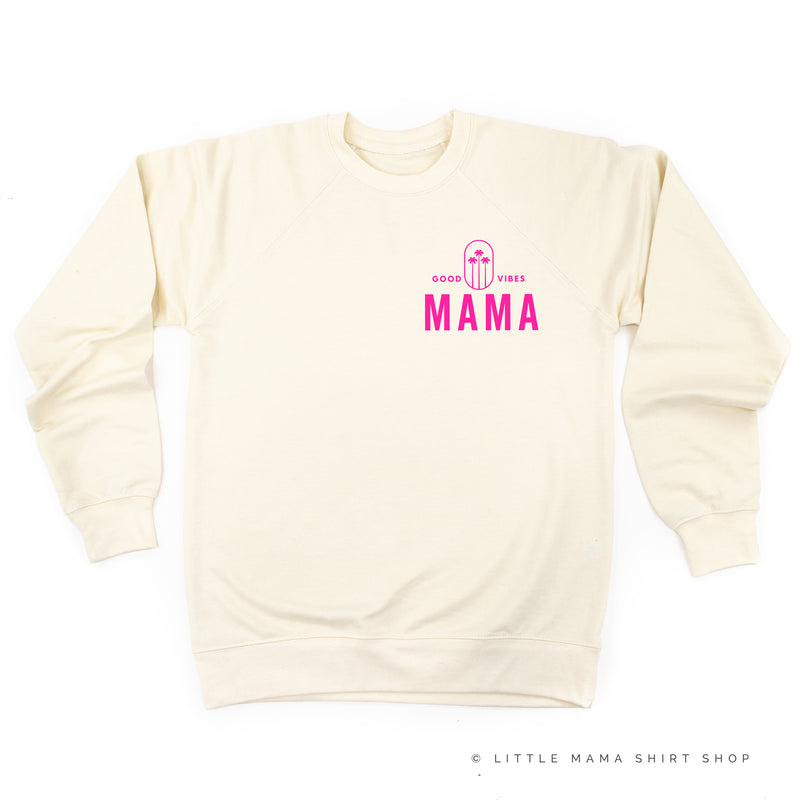 GOOD VIBES MAMA POCKET DESIGN FRONT / 3 PALMS TREE BACK - Lightweight Pullover Sweater