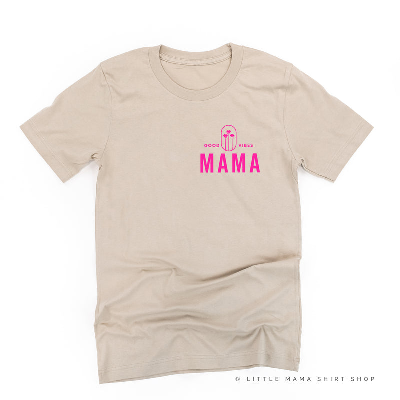 GOOD VIBES MAMA POCKET DESIGN FRONT / 3 PALMS TREE BACK - Unisex Tee –  Little Mama Shirt Shop LLC