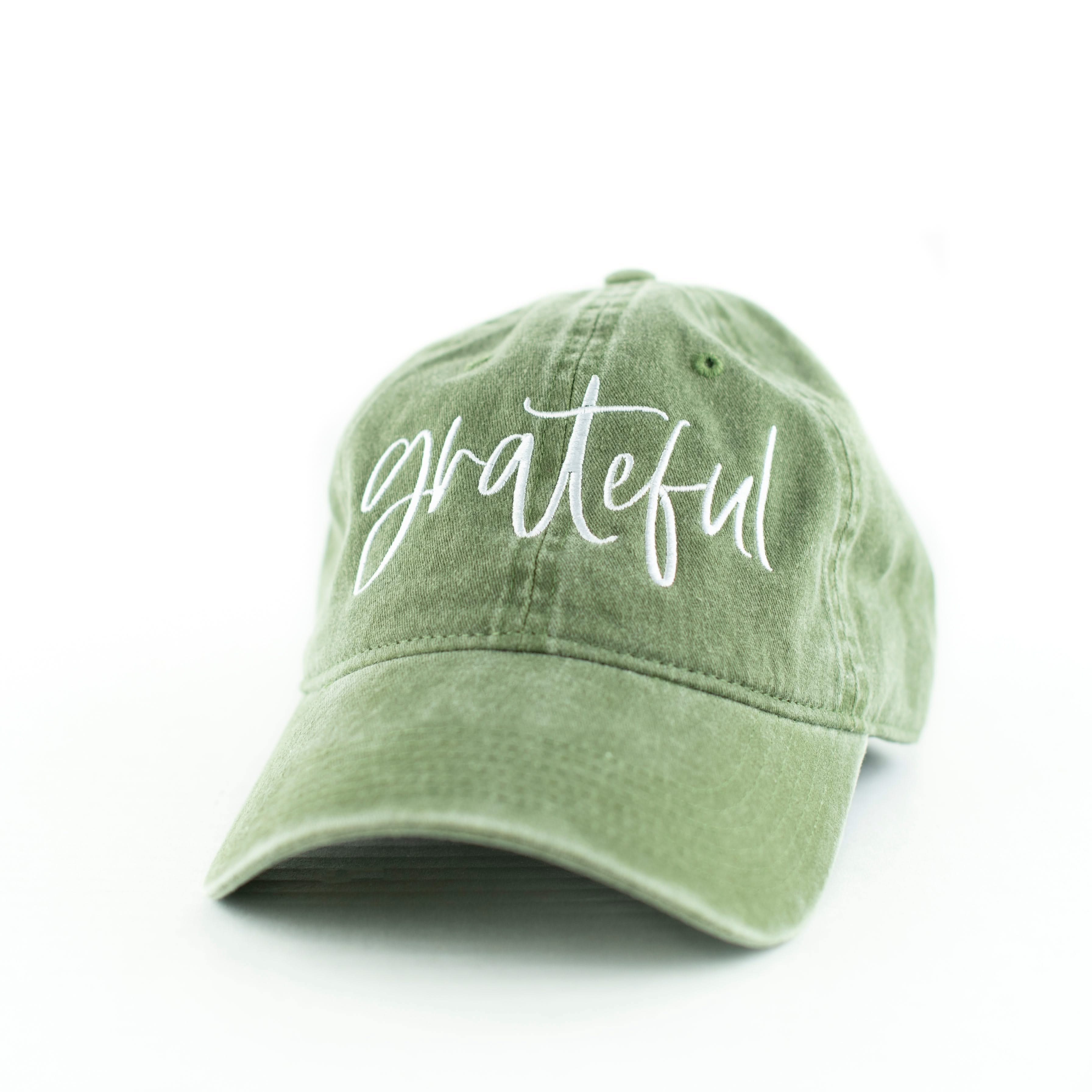 Grateful - Olive Green Baseball Cap Little Mama Shirt Shop