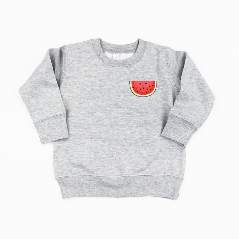 Pocket Fruit (Front) w/ Group of Smiley Fruit (Back) - Child Sweater