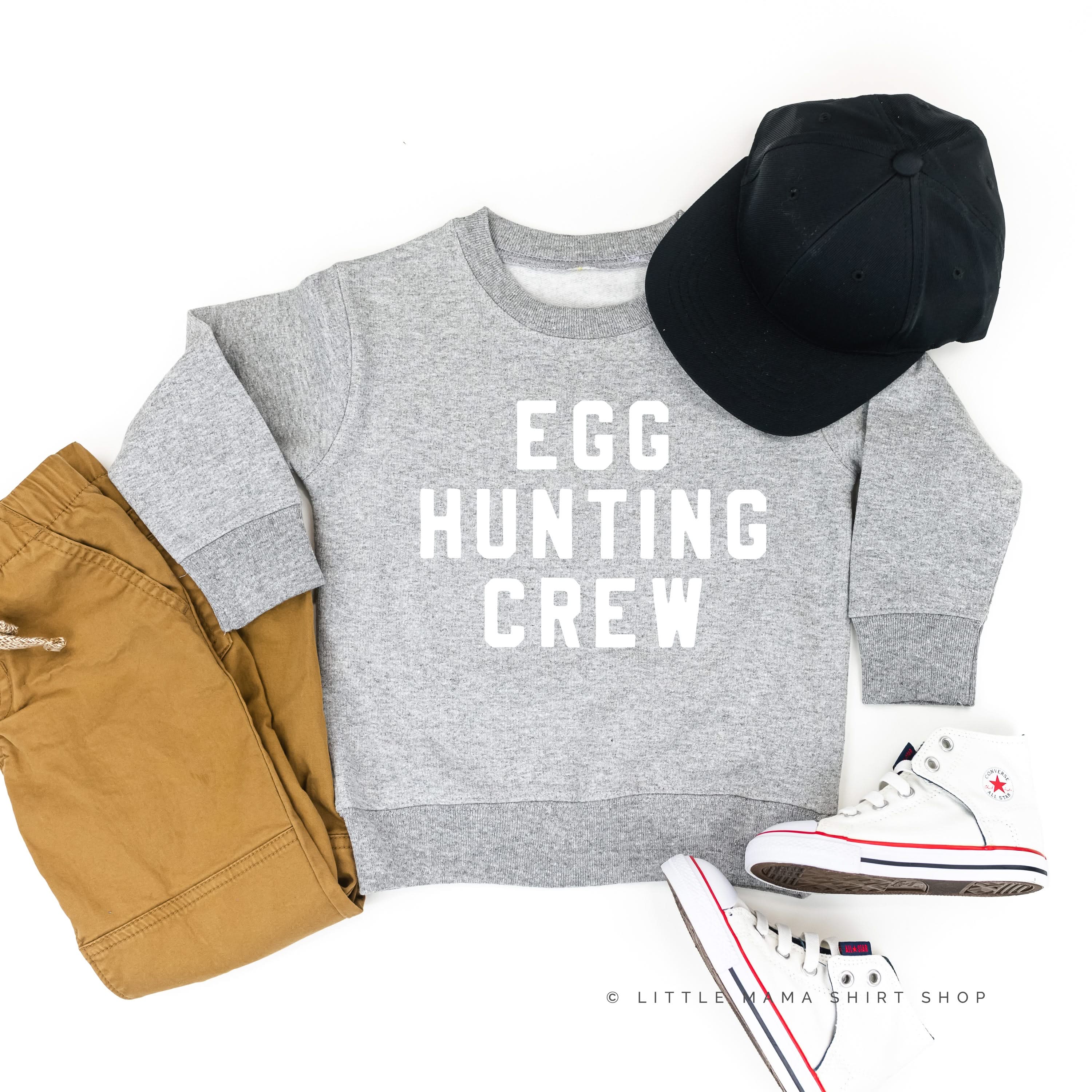 Block Font - Egg Hunting Crew - Child Sweater Little Mama Shirt Shop