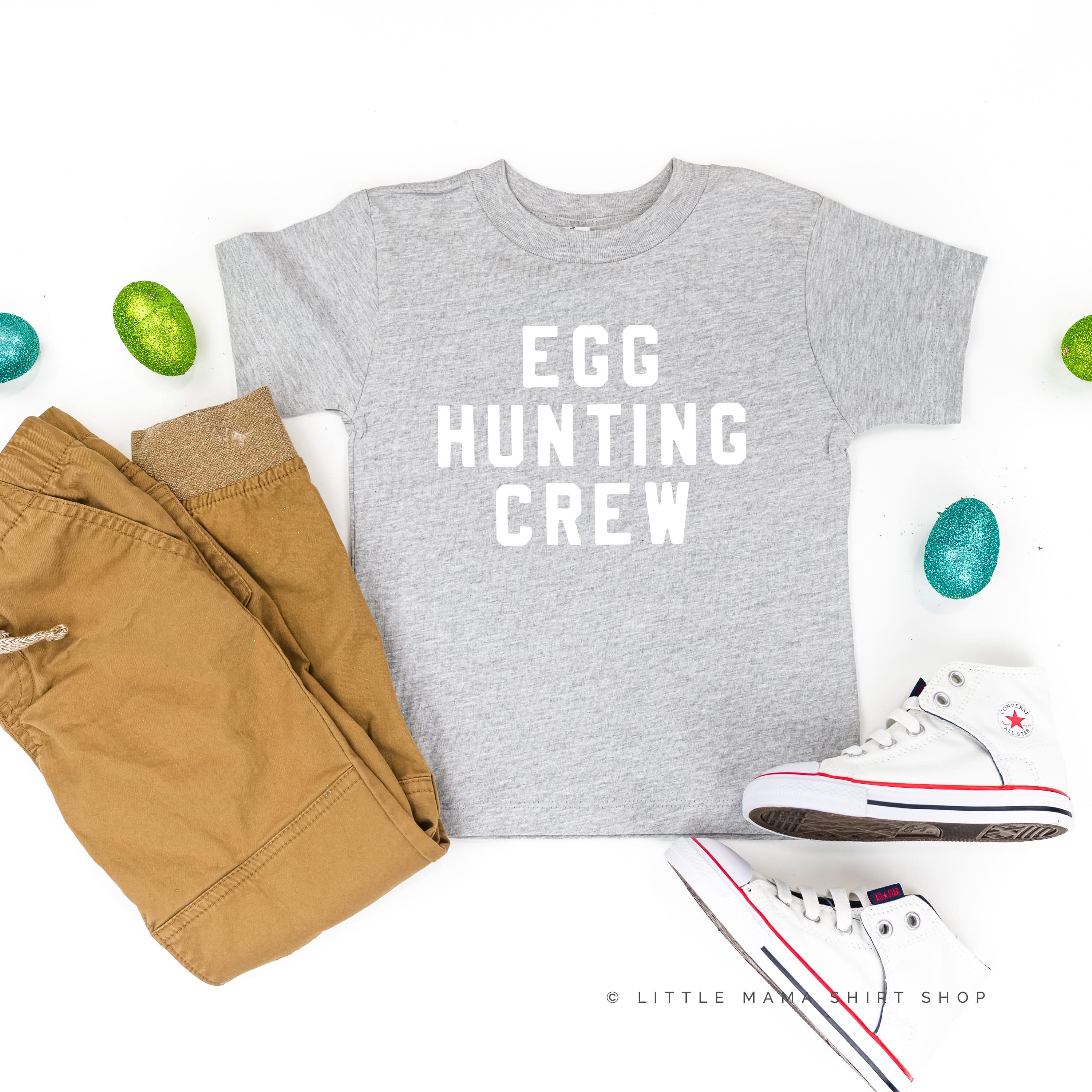Block Font - Egg Hunting Crew - Child Tee Little Mama Shirt Shop