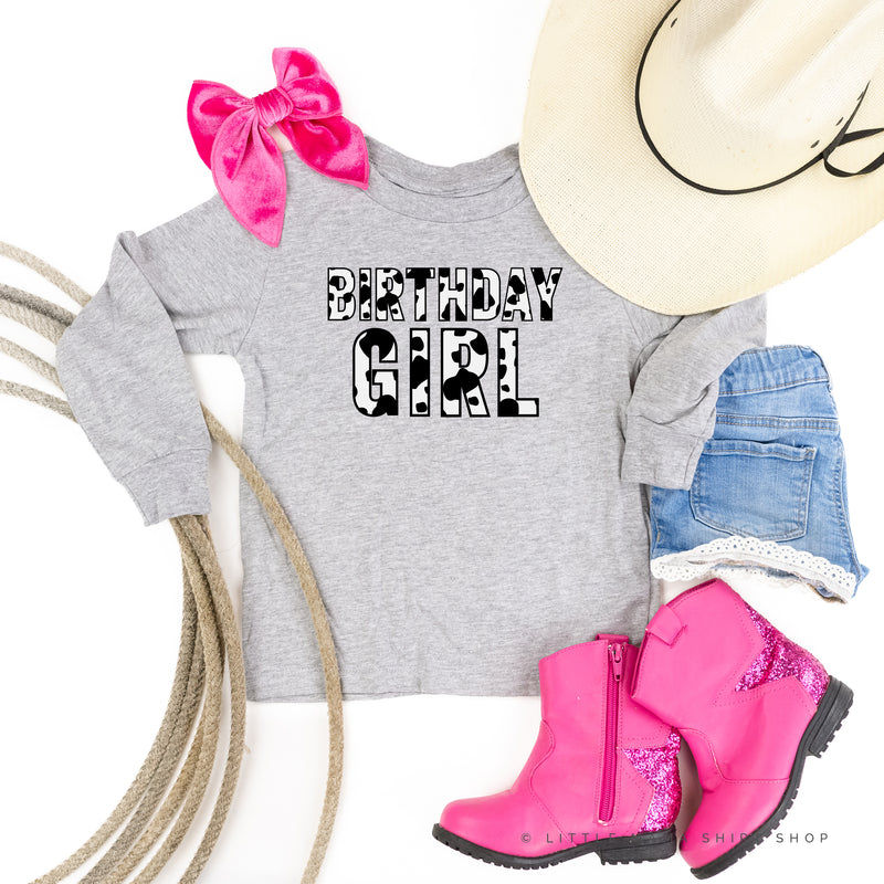 BIRTHDAY GIRL - Cow Print - Long Sleeve Child Shirt