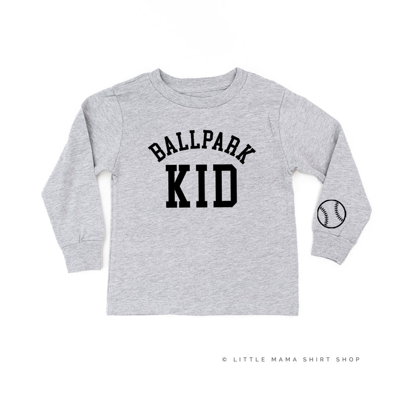 Ballpark Kid - Baseball Detail on Sleeve - Long Sleeve Child Shirt
