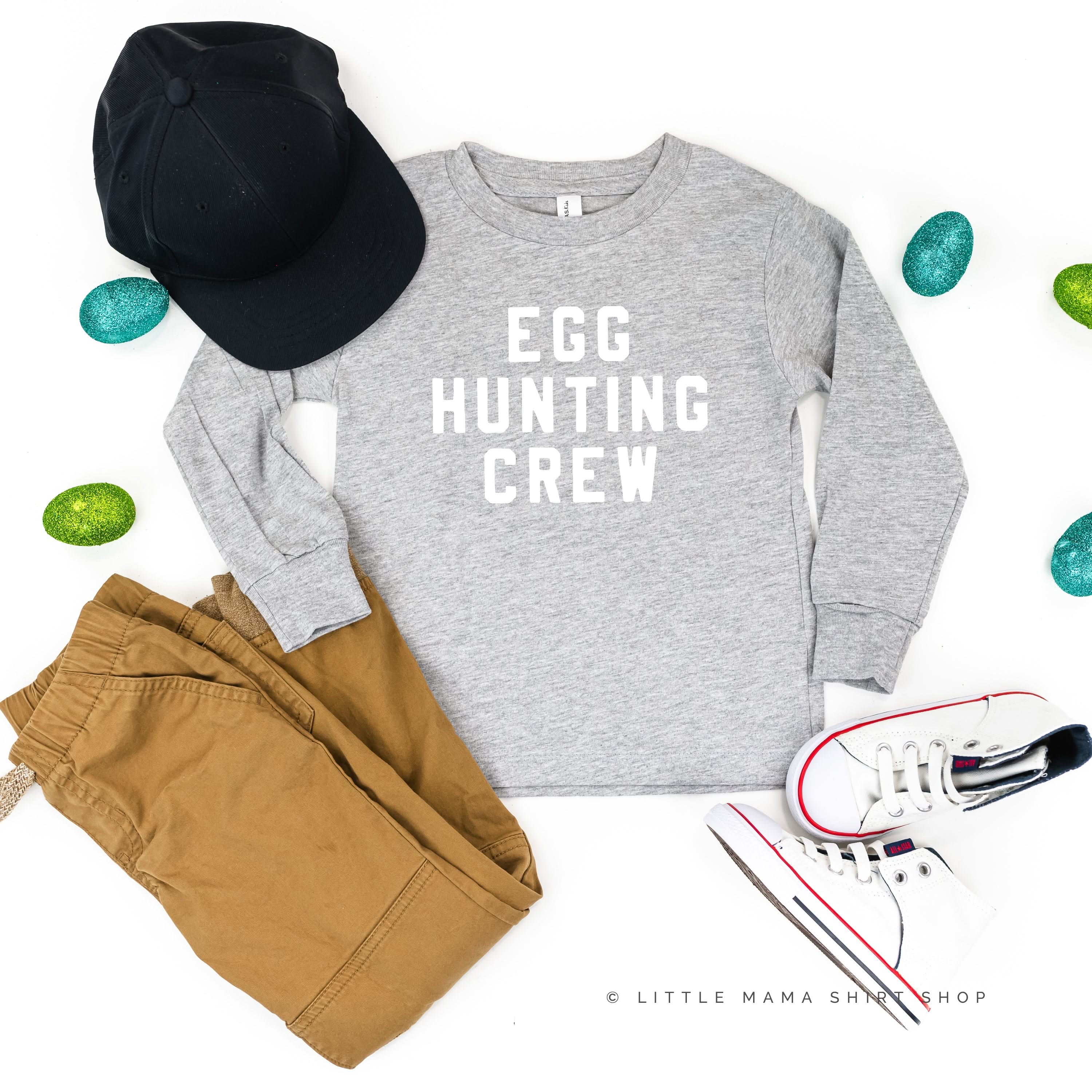 Block Font - Egg Hunting Crew - Child LONG SLEEVE Tee Little Mama Shirt Shop