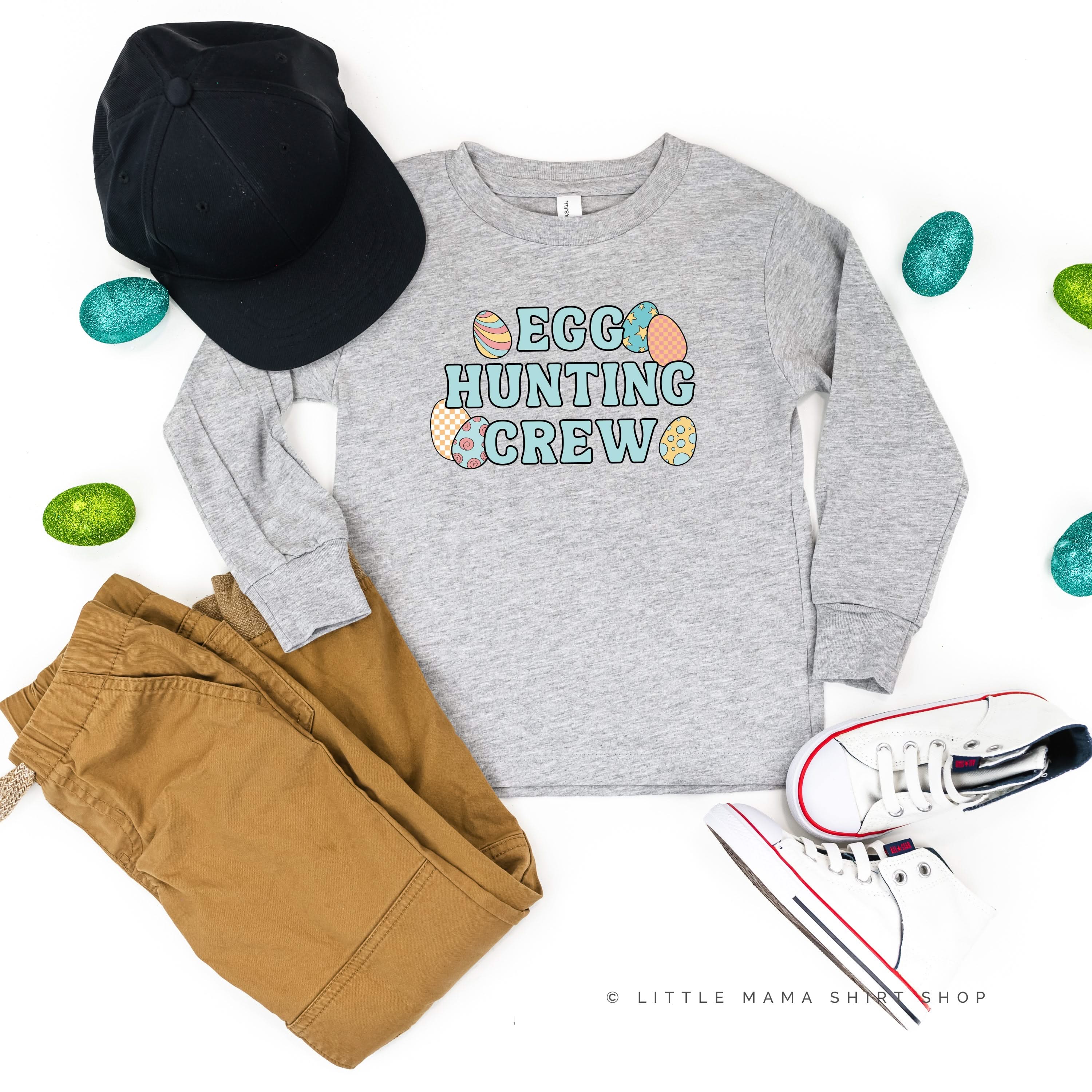 Egg Hunting Crew - Groovy w/ Eggs - Child LONG SLEEVE Tee Little Mama Shirt Shop