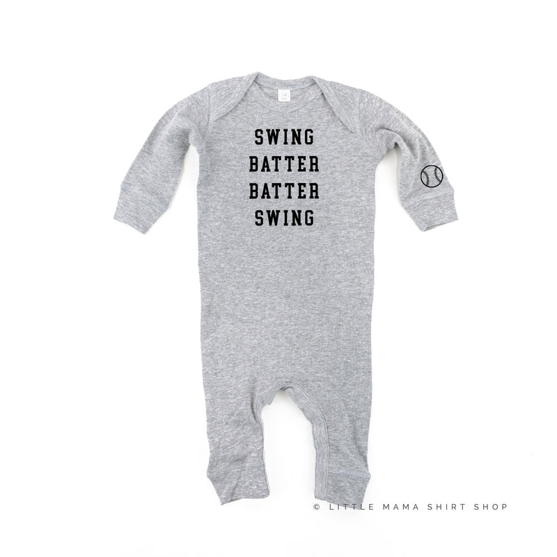 Swing Batter Batter Swing - Baseball Detail on Sleeve - One Piece Baby Sleeper