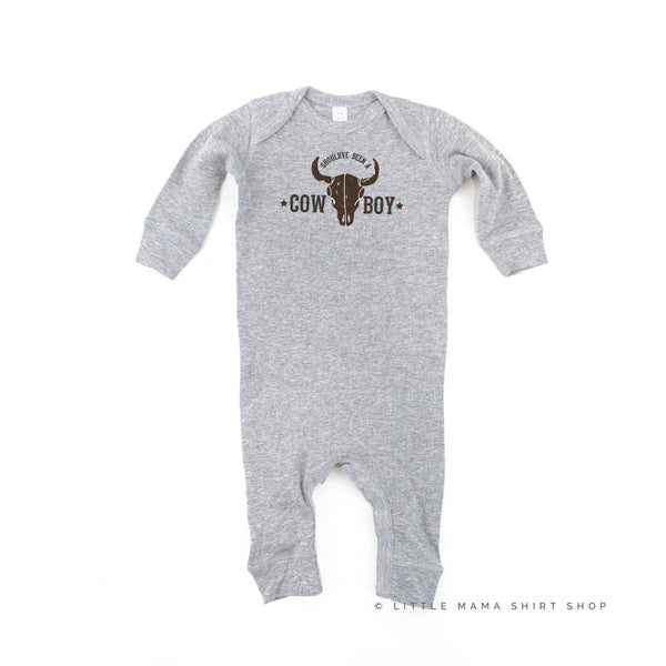 Should've Been a Cowboy - Distressed Design - One Piece Baby Sleeper