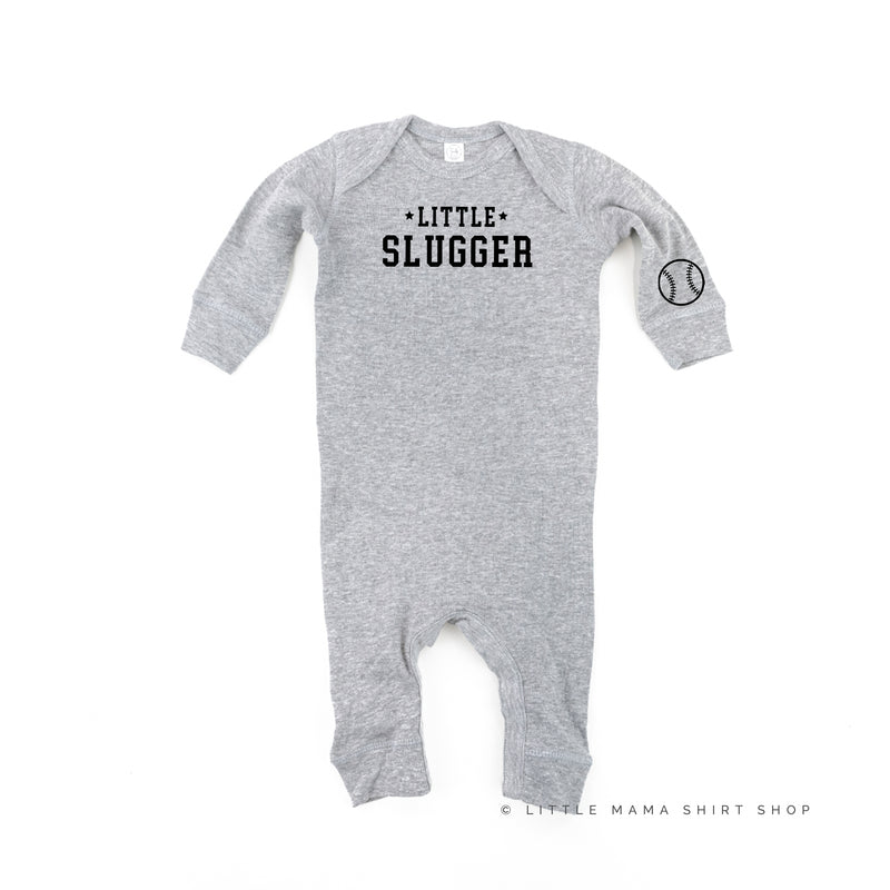Little Slugger - Baseball Detail on Sleeve -One Piece Baby Sleeper