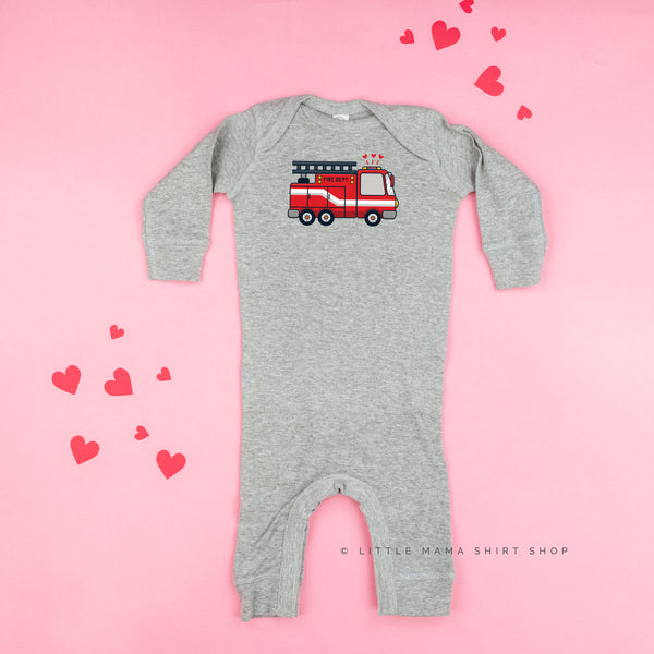 Fire Truck on Front w/ Love to the Rescue on Back - One Piece Baby Sleeper