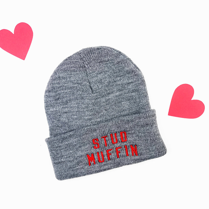 Child Beanie - STUD MUFFIN - Gray w/ Red