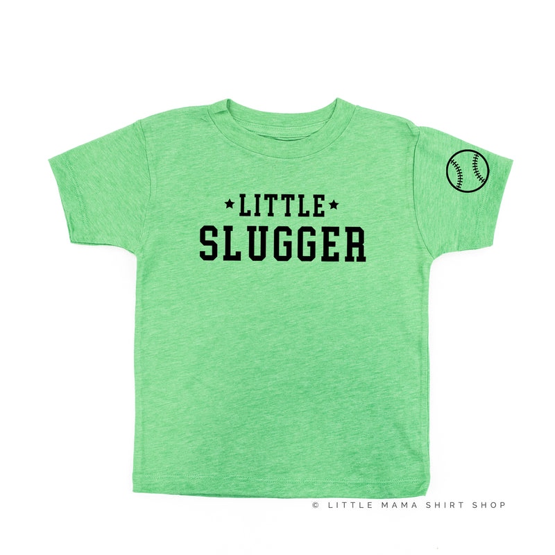 Little Slugger - Baseball Detail on Sleeve - Short Sleeve Child Shirt